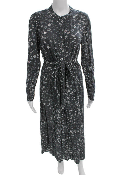 Cloth & Stone Women Shirt Dress Gray Floral Rayon Midi Long Sleeve Size S