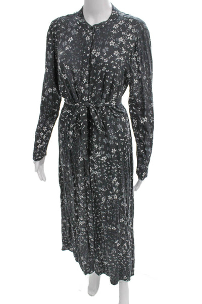 Cloth & Stone Women Shirt Dress Gray Floral Rayon Midi Long Sleeve Size S