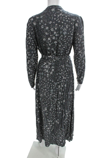 Cloth & Stone Women Shirt Dress Gray Floral Rayon Midi Long Sleeve Size S