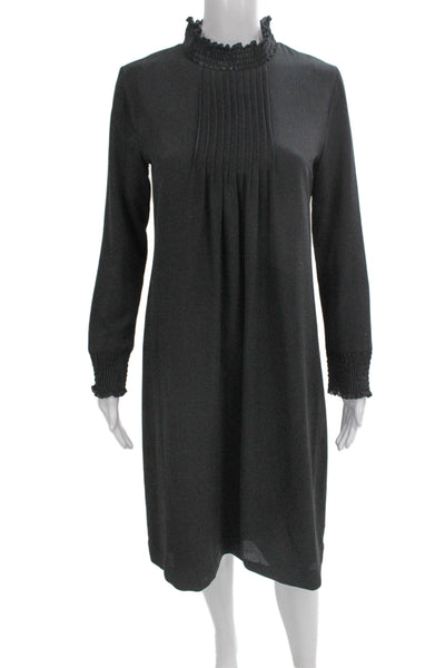 Rowey Womens Shift Dress Gray Polyester Mock Neck Long Sleeve Size XS