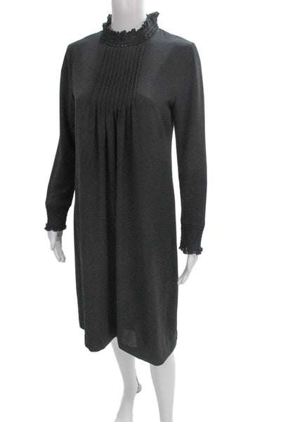 Rowey Womens Shift Dress Gray Polyester Mock Neck Long Sleeve Size XS