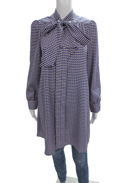 CeCe by Cynthia Steffe Women Tunic Button Up Blue Geometric Long-Sleeve Size 4