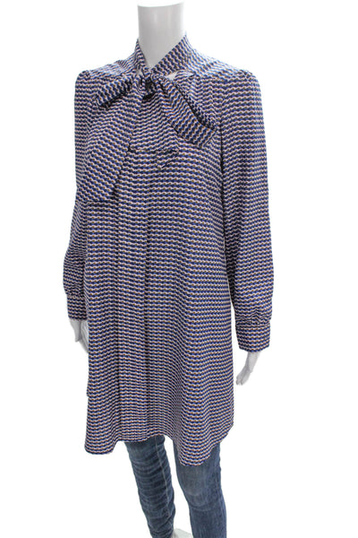 CeCe by Cynthia Steffe Women Tunic Button Up Blue Geometric Long-Sleeve Size 4