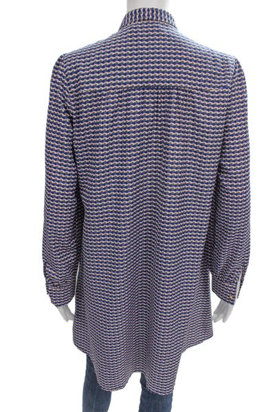 CeCe by Cynthia Steffe Women Tunic Button Up Blue Geometric Long-Sleeve Size 4