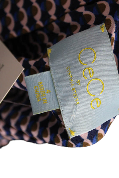 CeCe by Cynthia Steffe Women Tunic Button Up Blue Geometric Long-Sleeve Size 4