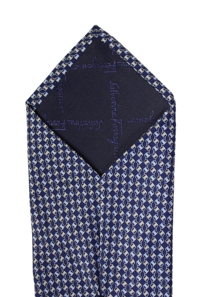 Salvatore Ferragamo Mens Silk Rope Print Necktie Navy Blue Beige