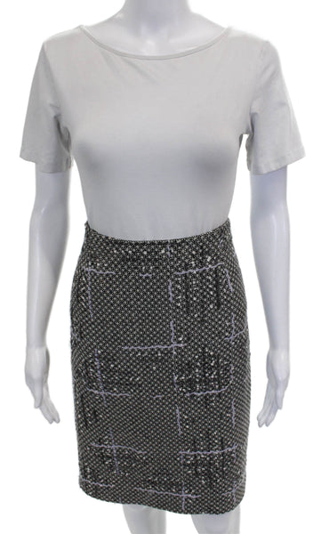 David Meister Womens Straight Pencil Skirt Black Wool Check Zip Size 10