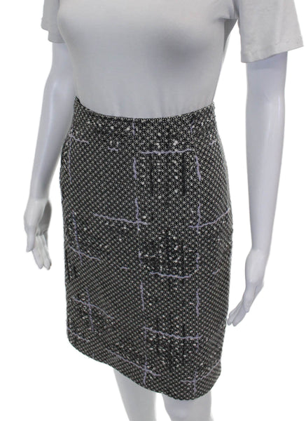 David Meister Womens Straight Pencil Skirt Black Wool Check Zip Size 10