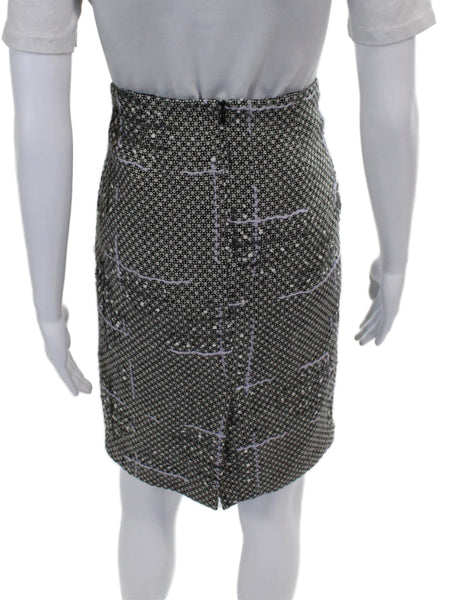 David Meister Womens Straight Pencil Skirt Black Wool Check Zip Size 10