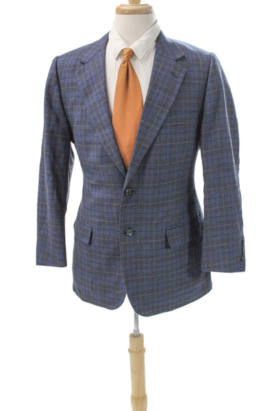Haspel Mens Blazer Blue Plaid 100% Wool Size 42 Short