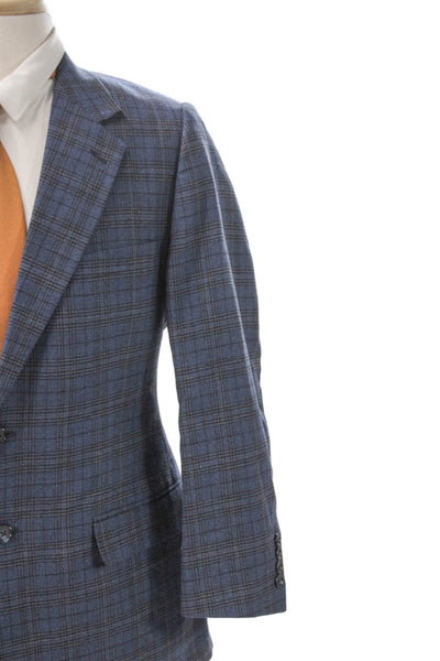 Haspel Mens Blazer Blue Plaid 100% Wool Size 42 Short