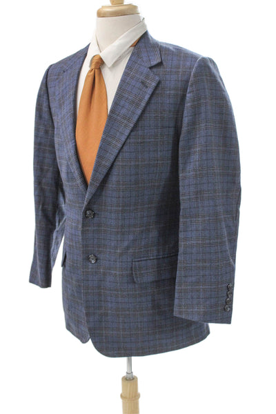 Haspel Mens Blazer Blue Plaid 100% Wool Size 42 Short