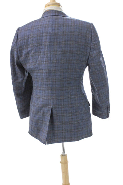 Haspel Mens Blazer Blue Plaid 100% Wool Size 42 Short