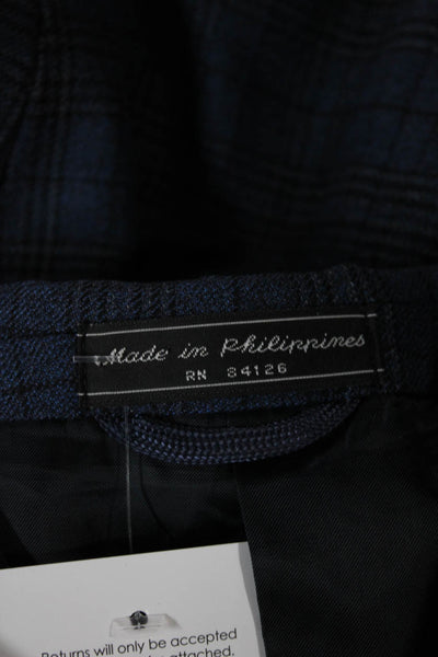 Haspel Mens Blazer Blue Plaid 100% Wool Size 42 Short