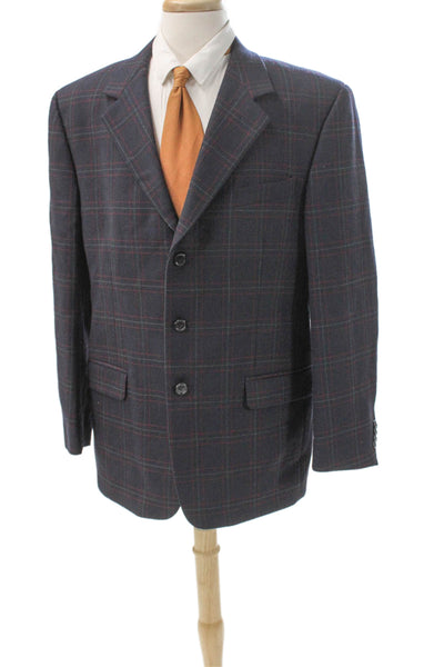 Gianfranco Ferre Mens Virgin Wool Plaid Blazer Blue Size 54
