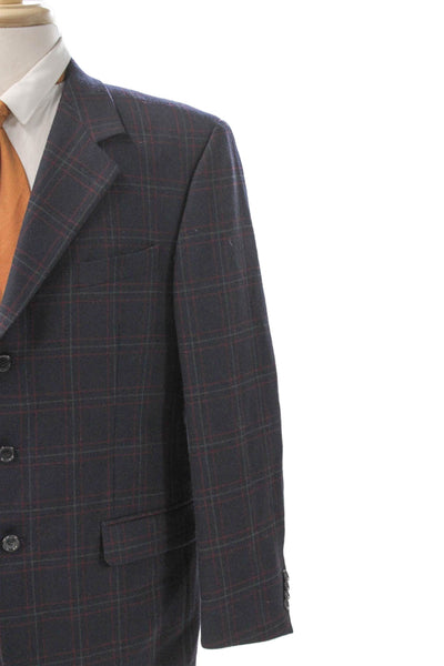 Gianfranco Ferre Mens Virgin Wool Plaid Blazer Blue Size 54