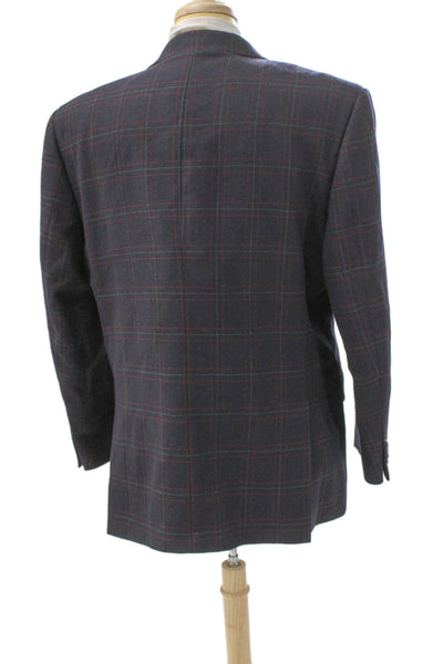 Gianfranco Ferre Mens Virgin Wool Plaid Blazer Blue Size 54