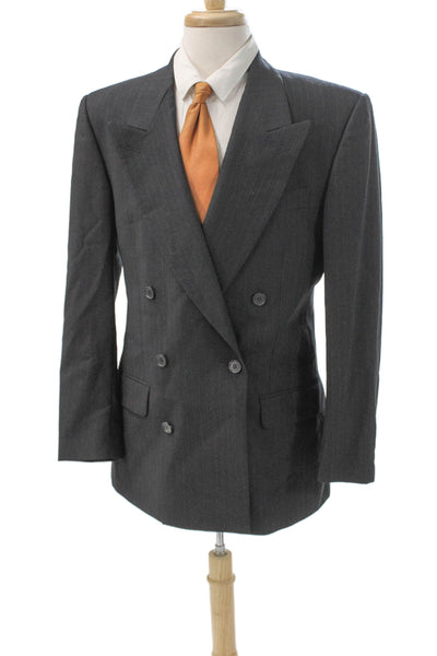Yves Saint Laurent Mens Gray Striped Worsted Wool Blazer Size 38
