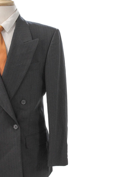 Yves Saint Laurent Mens Gray Striped Worsted Wool Blazer Size 38