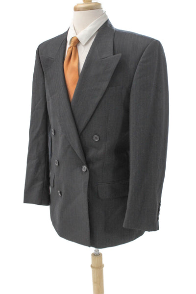 Yves Saint Laurent Mens Gray Striped Worsted Wool Blazer Size 38