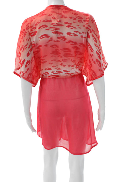 Le Doux Women Short Red Animal Print V Neck Polyester Cover Up Dress Size L