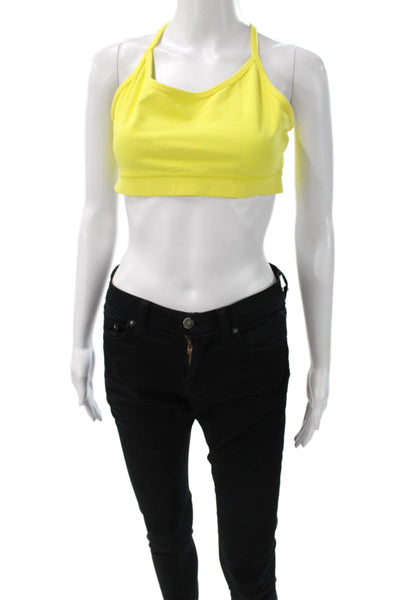 Lululemon Womens Spaghetti Strap Scoop Neck Mesh Trim Sports Bra Yellow Size 10
