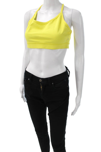 Lululemon Womens Spaghetti Strap Scoop Neck Mesh Trim Sports Bra Yellow Size 10