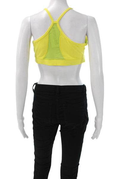 Lululemon Womens Spaghetti Strap Scoop Neck Mesh Trim Sports Bra Yellow Size 10