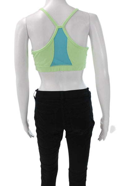 Lululemon Womens Spaghetti Strap Scoop Neck Mesh Trim Sports Bra Green Blue 10