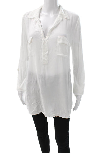 Splendid Women Tunic Button Up Rayon Collared Long Sleeve White Size L
