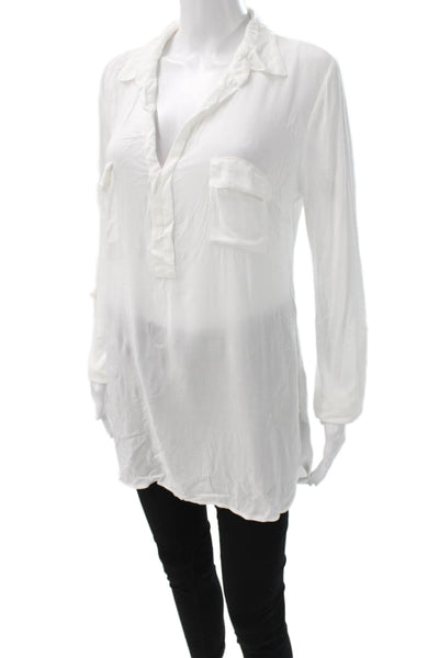 Splendid Women Tunic Button Up Rayon Collared Long Sleeve White Size L