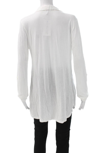 Splendid Women Tunic Button Up Rayon Collared Long Sleeve White Size L