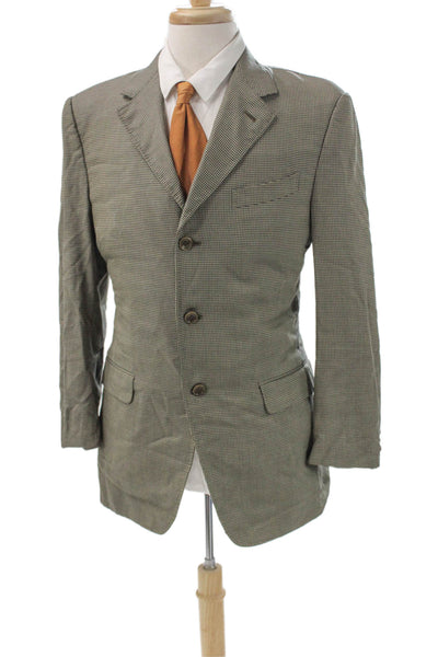 Canali Mens Brown Checked Silk Blend Blazer Button Closure Size 50