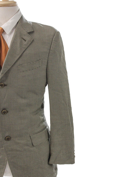 Canali Mens Brown Checked Silk Blend Blazer Button Closure Size 50