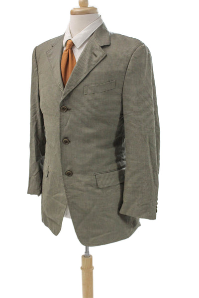 Canali Mens Brown Checked Silk Blend Blazer Button Closure Size 50
