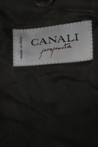 Canali Mens Brown Checked Silk Blend Blazer Button Closure Size 50