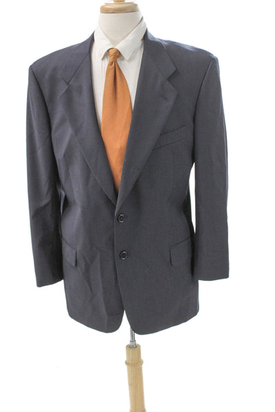 Ungaro Mens Blue Wool Blazer Button Front Solid Size 40