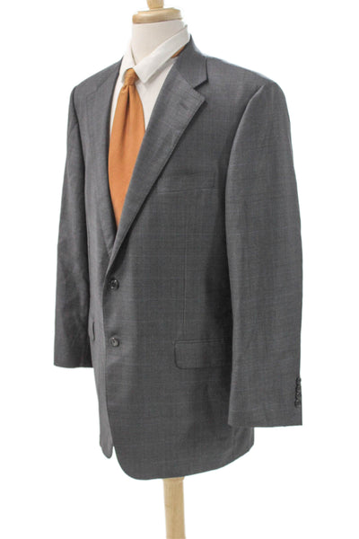 Hickey Freeman for Nordstrom Mens Blazer Gray Check 100% Wool Button Size 44