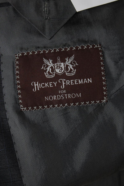 Hickey Freeman for Nordstrom Mens Blazer Gray Check 100% Wool Button Size 44
