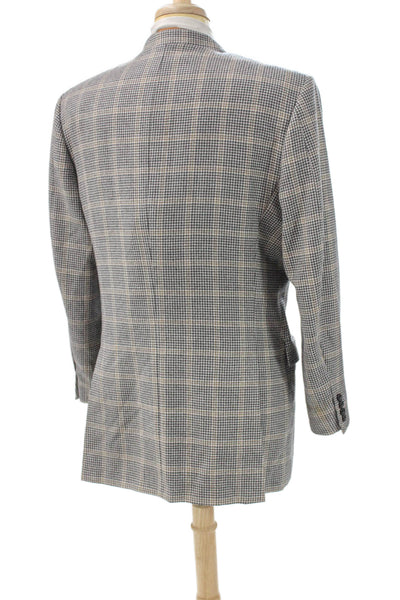 Hickey Freeman Mens Blazer Beige Plaid Worsted Wool Button Size 42