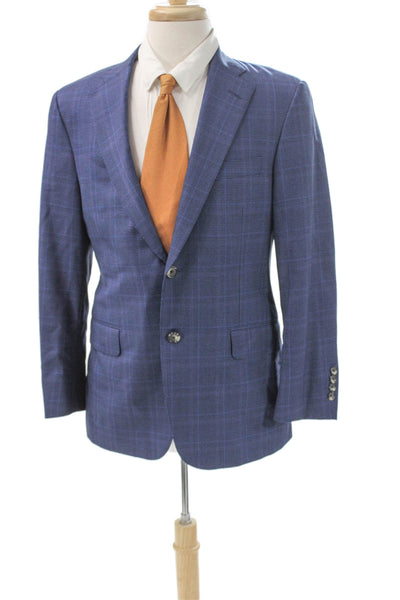 Hickey Freeman Mens Blazer Blue Plaid Button Size 38