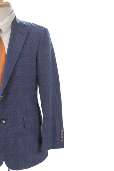Hickey Freeman Mens Blazer Blue Plaid Button Size 38