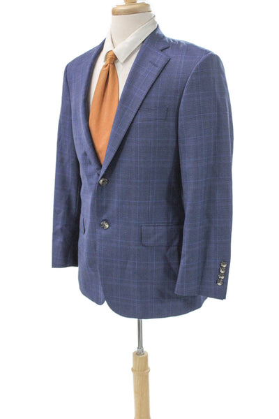 Hickey Freeman Mens Blazer Blue Plaid Button Size 38
