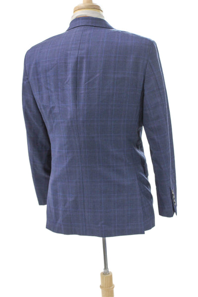 Hickey Freeman Mens Blazer Blue Plaid Button Size 38