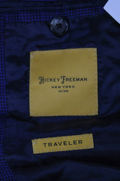 Hickey Freeman Mens Blazer Blue Plaid Button Size 38