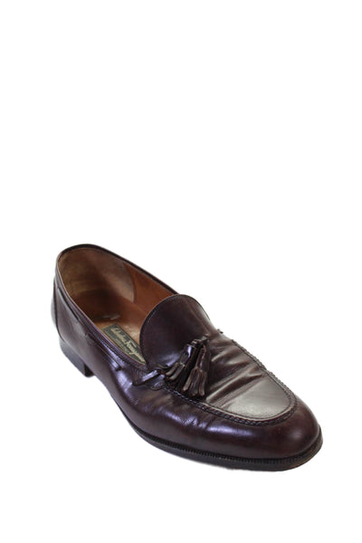 Salvatore Ferragamo Mens Leather Tassel Front Dress Loafers Brown Size 10.5 Wide