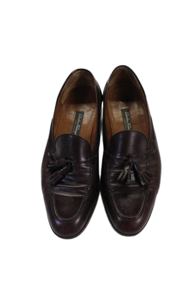 Salvatore Ferragamo Mens Leather Tassel Front Dress Loafers Brown Size 10.5 Wide