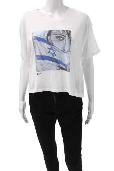 Shonna Drew Womens White Patriotic Crew Neck Short Sleeve T-Shirt Size L