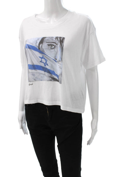 Shonna Drew Womens White Patriotic Crew Neck Short Sleeve T-Shirt Size L