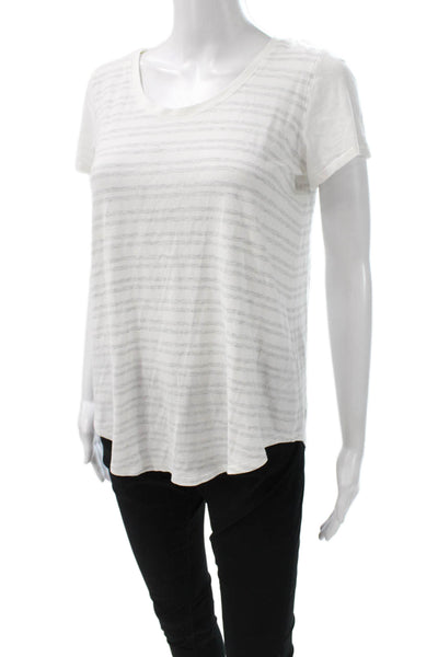 Lululemon Women Basic Striped Scoop Neck Nylon T-Shirt Short Sleeve Size 8